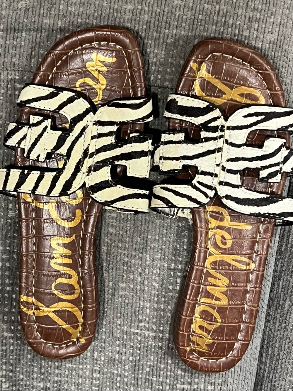Sam Edelman Zebra-Print Slide Sandals in Black and White